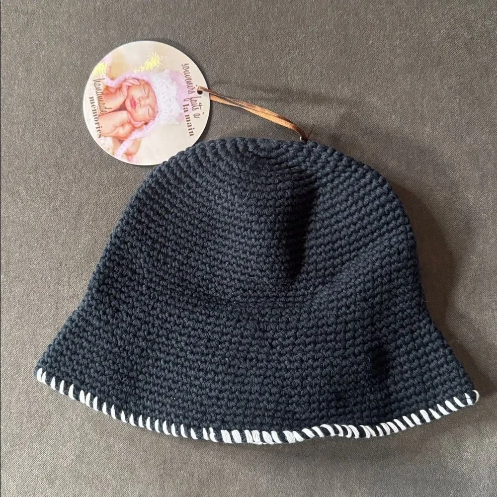 Daisy Baby Black Crocheted Sun Hat Layered Flower 100% Cotton 2-8 years NEW
